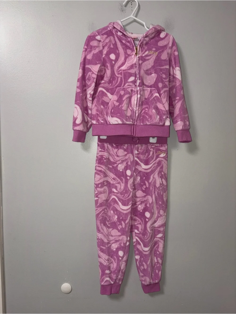 Juicy Couture Pink White Marble Swirl Velour Track Set Jacket & Joggers 4T